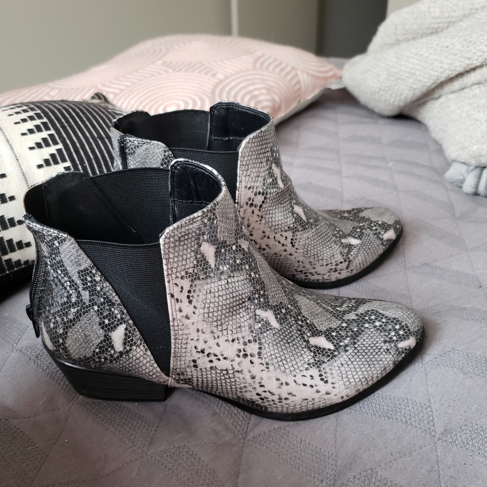 Snakeskin print booties